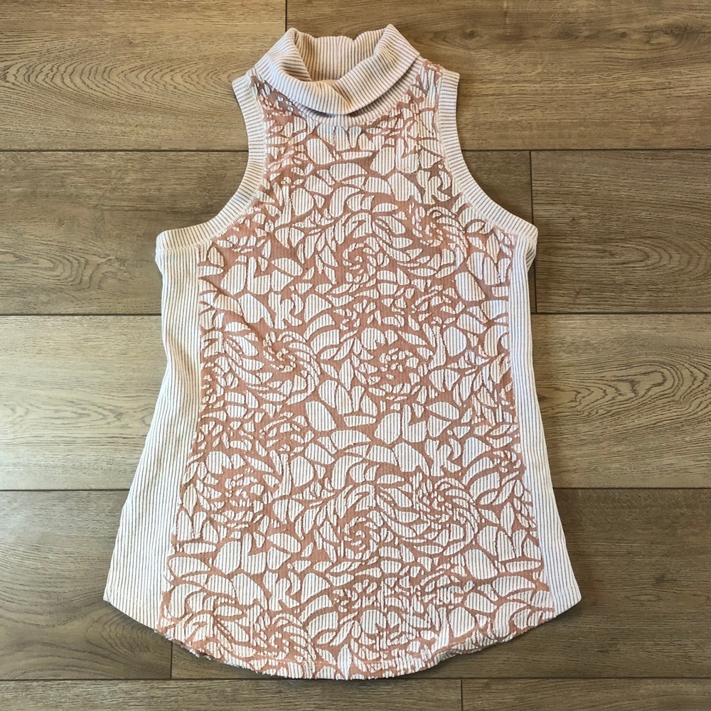 Meadow Rue Anthropologie Floral Knit Sleeveless Turtleneckโ Top Small Boho READ